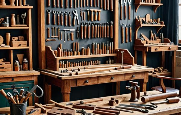 Traditional woodworking tools and workspace